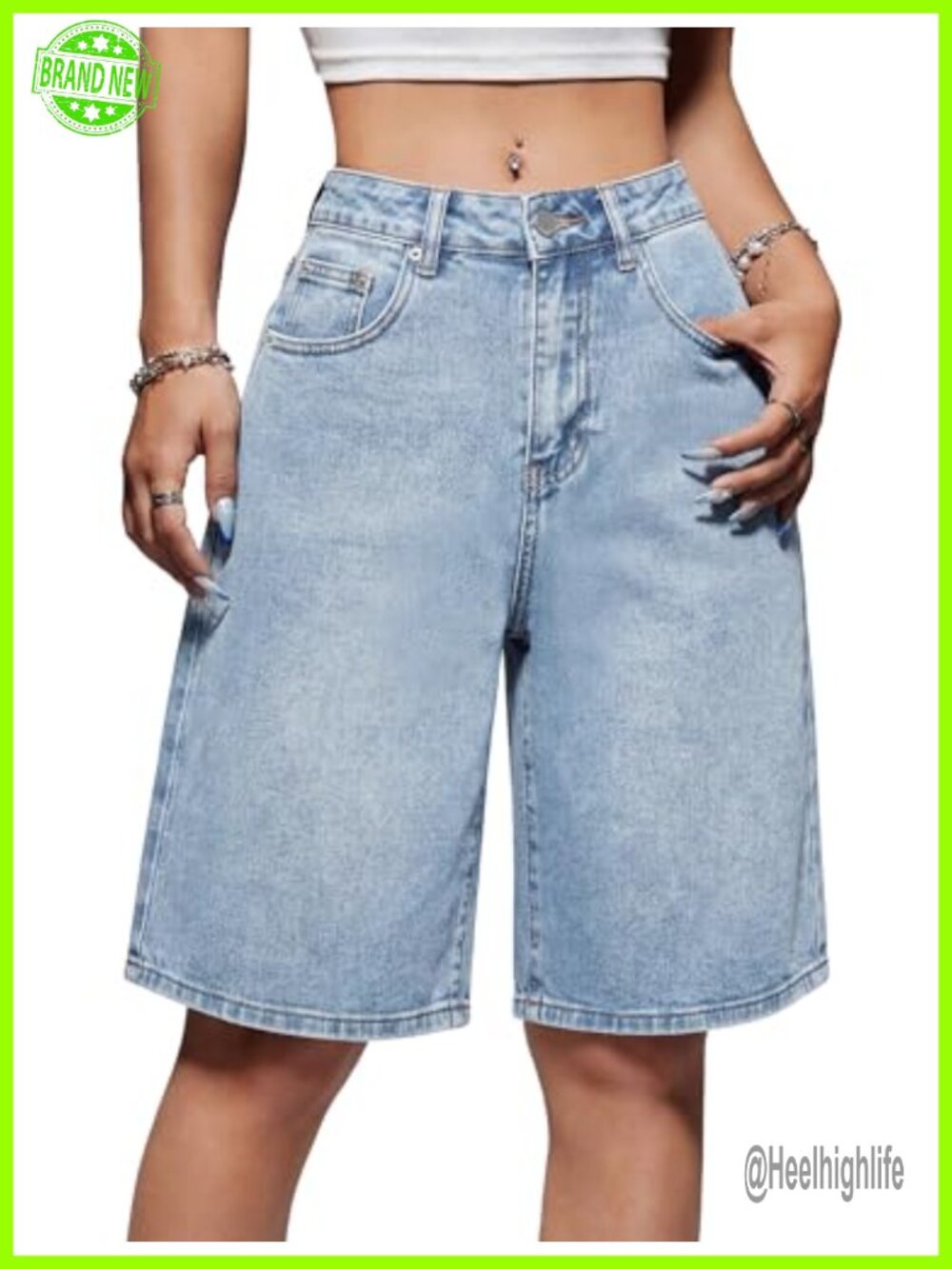 Y2K Baggy Denim Bermuda Shorts for Women - Low Rise Stretch Jean Jorts with